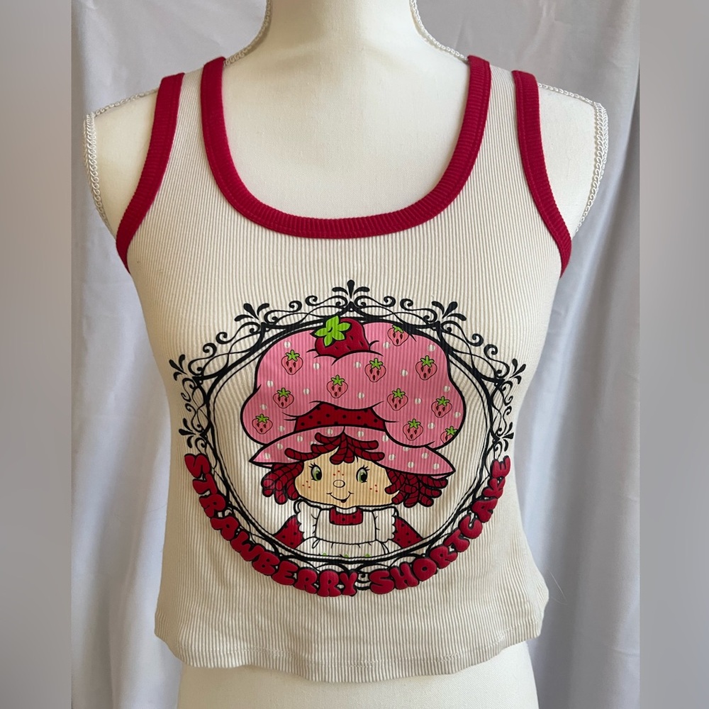 Women’s Strawberry Shortcake Vintage Frame Ribbed Girls Crop Tank Top Size Med
